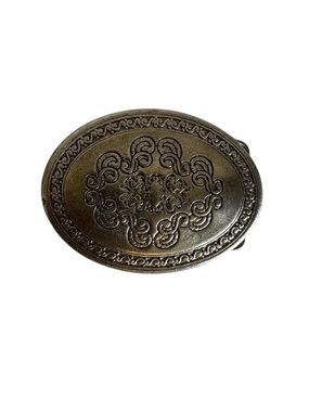 Legend West VTG Engraved Silver Tone Oval Belt Buckle Ornate Scrollwork Cowboy